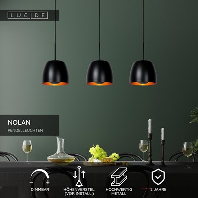Lucide NOLAN - Pendelleuchten - 3xE27 - Schwarz